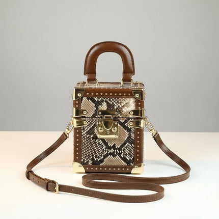 Genuine Leather Rivet Box Bag — Women’s Crossbody & Shoulder, 13×10×16cm