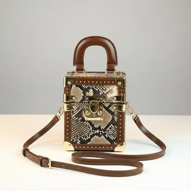 Genuine Leather Rivet Box Bag — Women’s Crossbody & Shoulder, 13×10×16cm