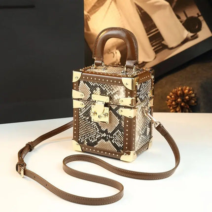 Genuine Leather Rivet Box Bag — Women’s Crossbody & Shoulder, 13×10×16cm