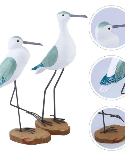 Coastal Bliss Wooden Seabird Figurine Set - Elegant Nautical Accents for Beachy Home Interiors