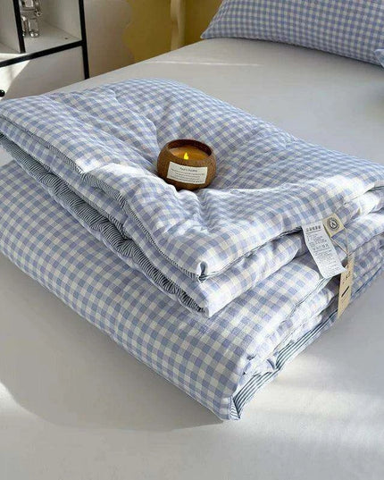 Elegant Green Plaid Double-Sided Summer Quilt - Luxurious Comforter for Queen Beds