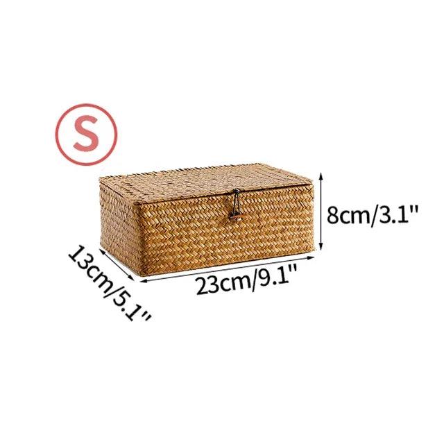 Natural Seagrass Organizer Basket with Lid - Stylish Storage Solution for Cosmetics, Sundries, and Laundry