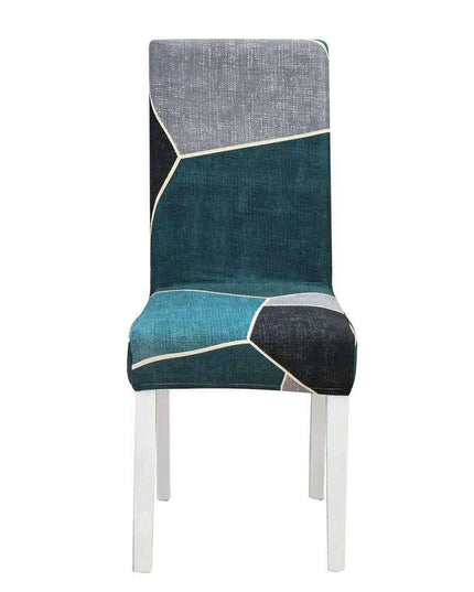 Elegant Geometric Blue-Grey Stretch Chair Covers for Stylish Dining Experiences