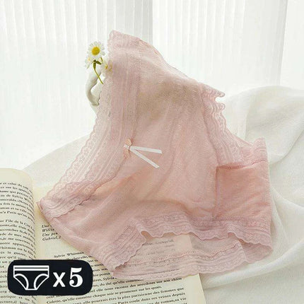 Set of 5 Women's Chic Lace Thong Briefs for Summer Elegance