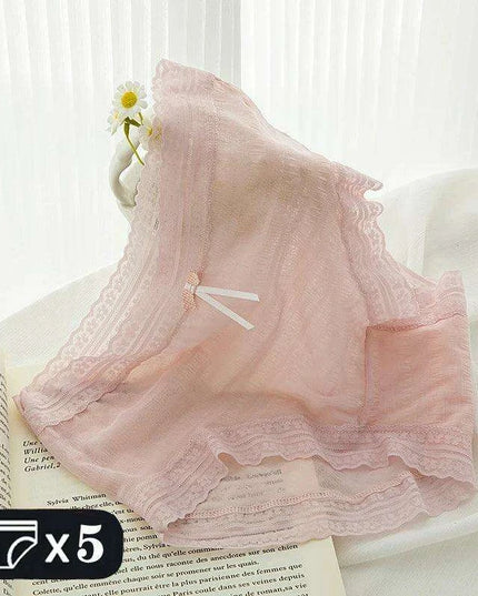 Set of 5 Women's Chic Lace Thong Briefs for Summer Elegance