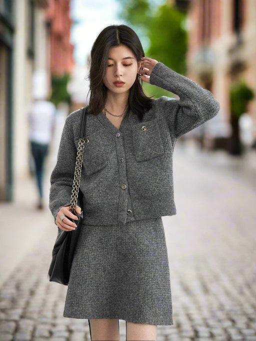 Women's Cozy Cardigan and A-line Skirt Ensemble for Spring