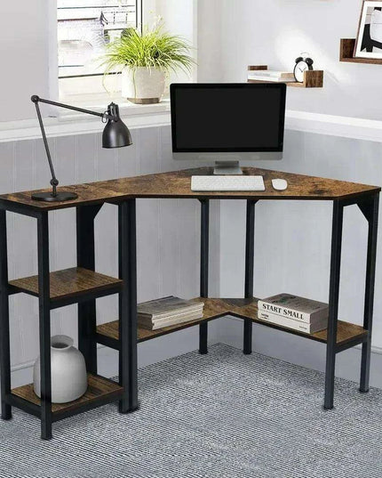 Space-Saving Triangular Corner Desk with Functional Storage and Roomy Workspace - Modern Computer Table