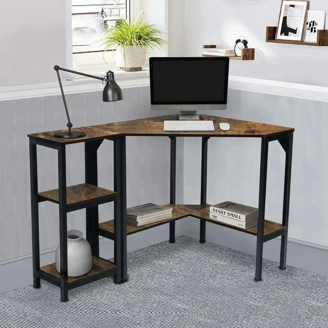 Space-Saving Triangular Corner Desk with Functional Storage and Roomy Workspace - Modern Computer Table