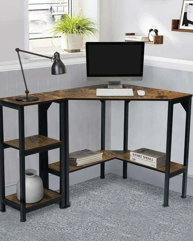 Space-Saving Triangular Corner Desk with Functional Storage and Roomy Workspace - Modern Computer Table