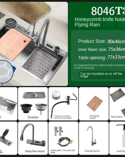 Sleek 304 Stainless Steel Waterfall Kitchen Sink Set with Touch-Control Faucet - Above Counter Installation