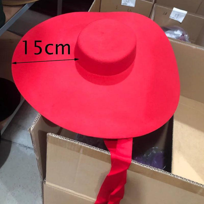 Extra Large Red Wool Fedora Hat with 15cm Brim - Stylish Flat Top