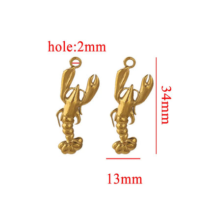 5PCS Stainless Steel Lobster Charms Mermaid Crab Connectors Gold-Plate