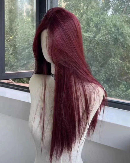 Radiant Ruby Long Straight Lace Front Wig - Heat-Resistant Synthetic Headband Wig for Everyday Glamour & Cosplay