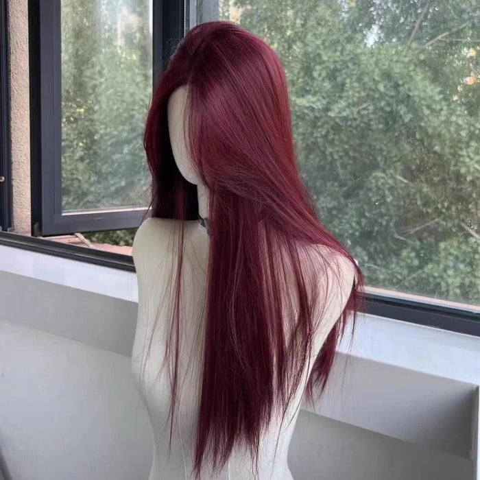 Radiant Ruby Long Straight Lace Front Wig - Heat-Resistant Synthetic Headband Wig for Everyday Glamour & Cosplay