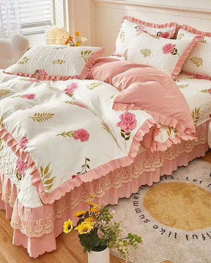 Chic Floral Ruffle Queen Bedding Set