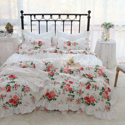 Korean Elegance Red Rose Floral Bedding Collection