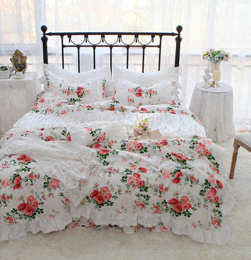 Korean Elegance Red Rose Floral Bedding Collection