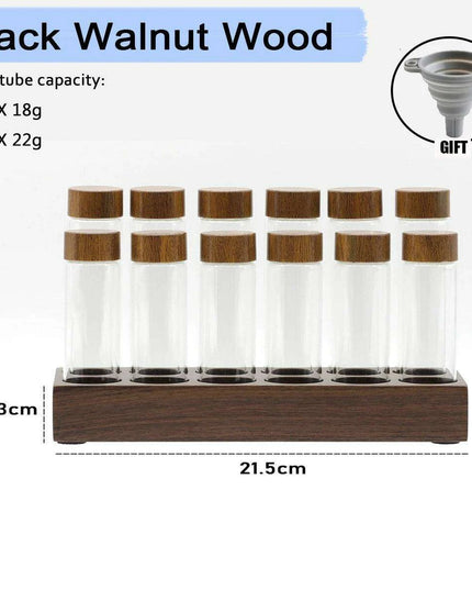 Stylish Walnut Base Coffee Bean Display Organizer with Elegant Glass Tubes
