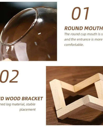 Sophisticated Round Cocktail Glass with Elegant Wooden Stand - Ideal for Creative Drinks and Smoothies