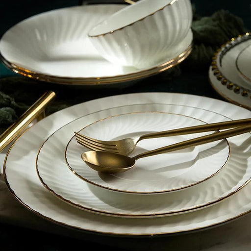 Sophisticated Hand-Drawn Gold Accents Bone China Dining Set