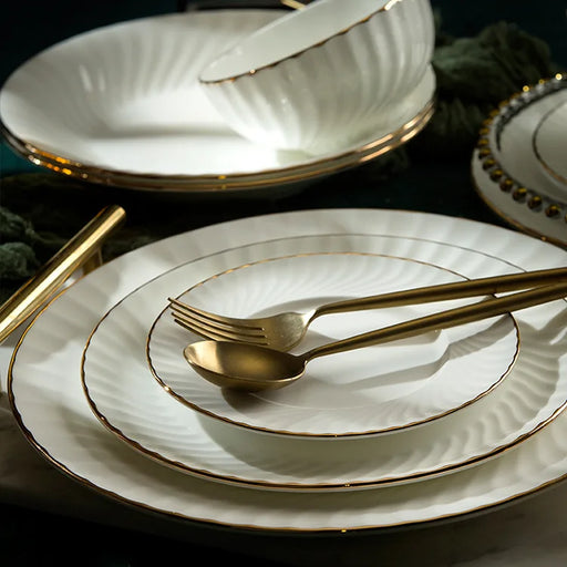 Elegant Hand-Drawn Gold Accents Bone China Tableware Set