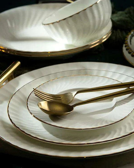 Elegant Hand-Painted Korean Porcelain Dinnerware Set with Gold Accents