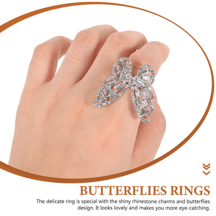Rhinestone Butterfly Ring Set — 2 Pieces, Alloy & Crystal, Women's
