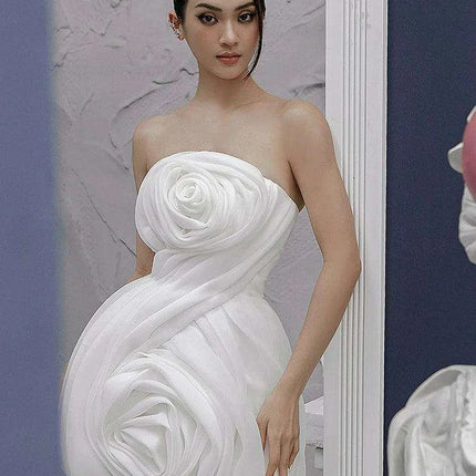 3D Floral Strapless Mini A-line Dress for Women – Slim Waist