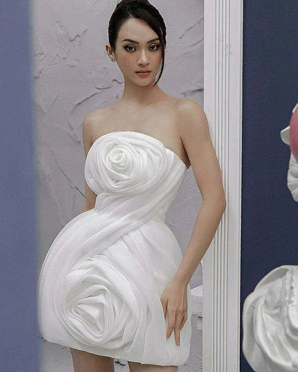 3D Floral Strapless Mini A-line Dress for Women – Slim Waist