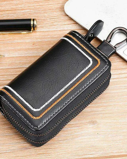 Sophisticated Dual-Pocket Genuine Leather Key Holder
