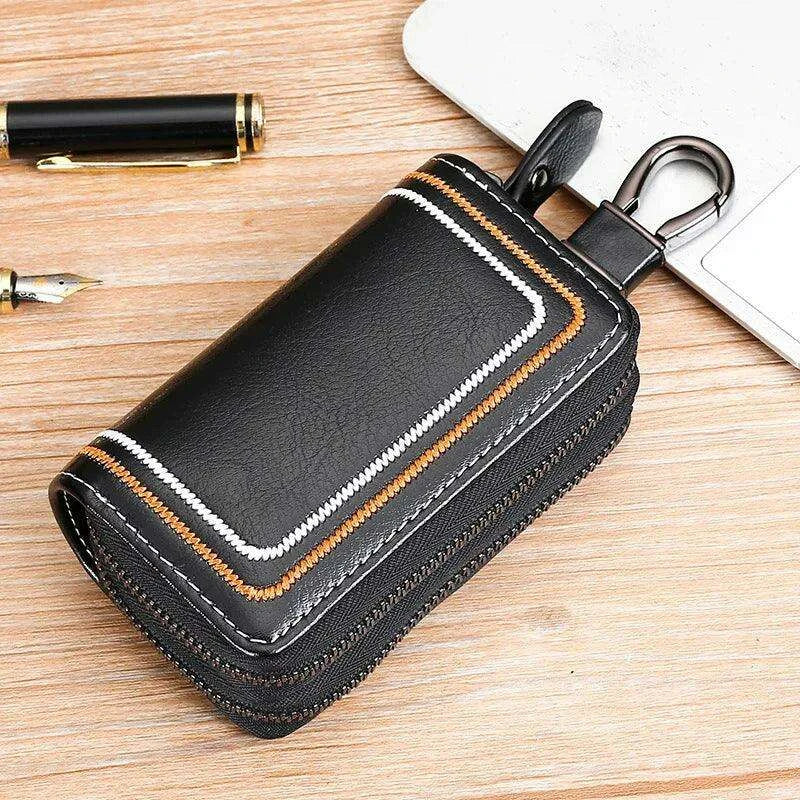 Sophisticated Dual-Pocket Genuine Leather Key Holder