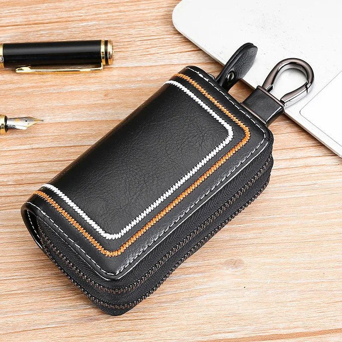 Sophisticated Dual-Pocket Genuine Leather Key Holder