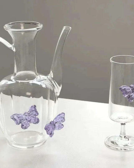 Charming Chinese Butterfly Teapot and Glassware Set for Tea and Cocktails