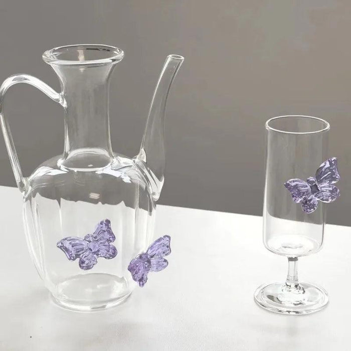 Charming Chinese Butterfly Teapot and Glassware Set for Tea and Cocktails