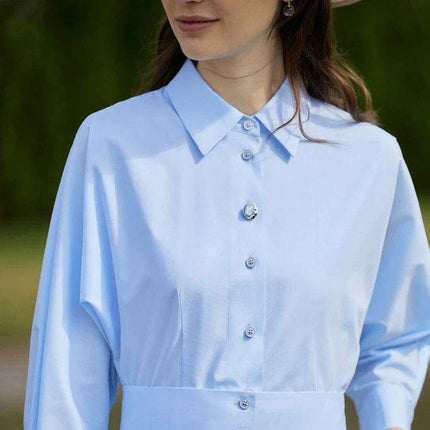 Elegant White Pleated Shirt Dress with Belt for Women - Spring Collection