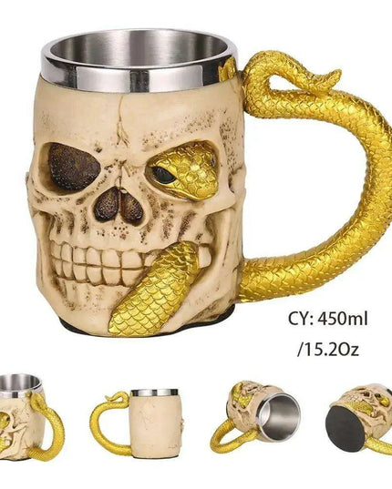 Skull Knight Tankard: Stainless Steel Resin Beer Stein - Viking Halloween Decor for Tea Pub