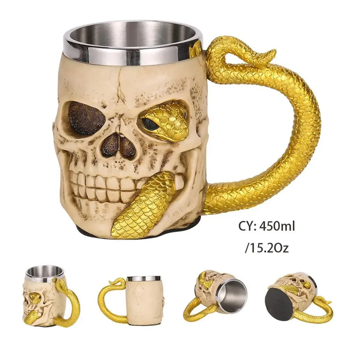 Skull Viking Pirate Resin Stainless Steel Tankard - Versatile Drinkware and Decor Piece