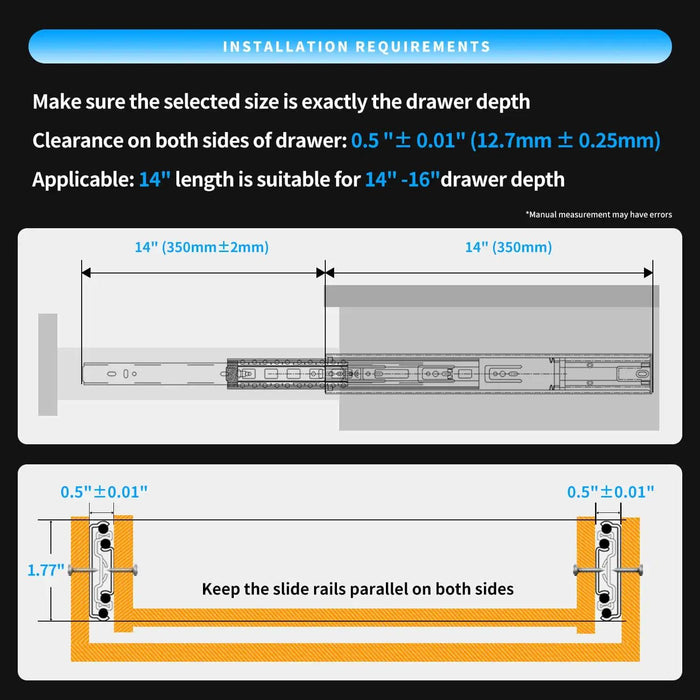 24" Premium Galvanized Steel Push-to-Open Drawer Slides - Heavy-Duty Pair for Cabinetry