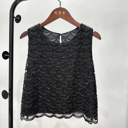 Double-Sided Beaded Sequined Chiffon Tank Top