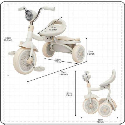 Colorful Adventure Trike: Foldable Toddler Tricycle with Adjustable Seat and Lights