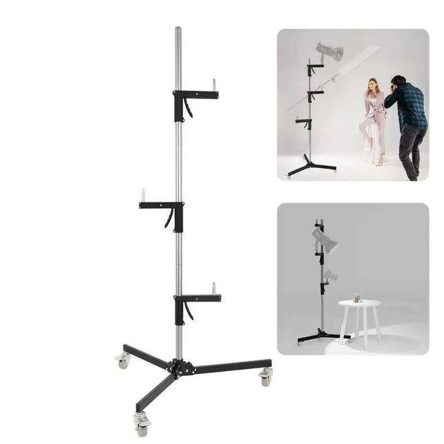 Adjustable Height Gun Grip Light Stand with Wheels and Tripod - LED Softbox Support