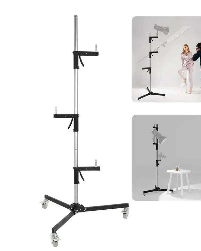 Adjustable Height Gun Grip Light Stand with Wheels and Tripod - LED Softbox Support