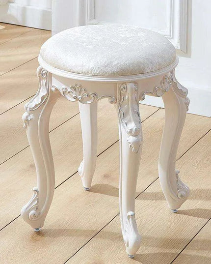 Elegant Silver White Leather Vanity Stool with European Flair