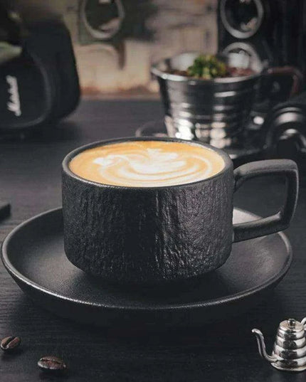Elegant Japanese Rock Texture Porcelain Coffee Cup and Plate Set - Elevate Your Sipping Experience