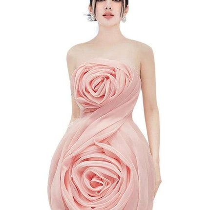 3D Floral Strapless Mini A-line Dress for Women – Slim Waist