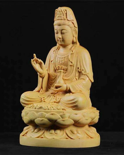 Exquisite Handcrafted Guanyin Bodhisattva Wooden Statue - Tranquil Home and Meditation Decor