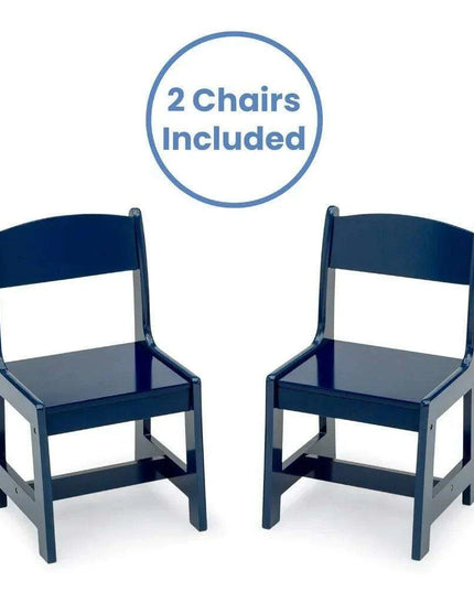 Kids Deep Blue Wooden Play Table and Chair Set - Ideal for Arts, Crafts, and Learning Activities, Includes 2 Chairs