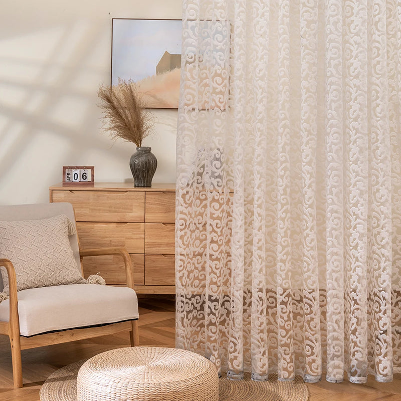 LEEJOOM European Style Jacquard Sheer Curtain Panel - Modern Organza D