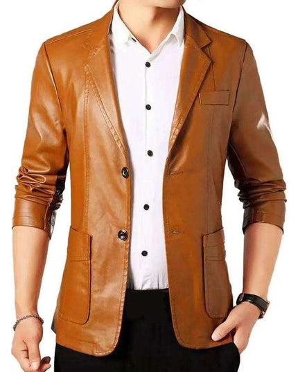 Men's Premium Faux Leather Lapel Jacket with Elegant Button Cuffs and Practical Pockets