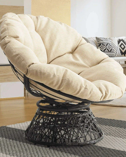 Luxurious 360° Swivel Wicker Papasan Chair with Plush Cushion and Metal Frame